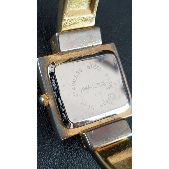 ANYA Hindmarch Gold Tone Square White Face Bangle Quartz Ladies Cuff Watch - Picture 7 of 11